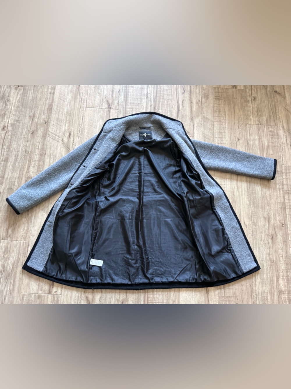 100% wool Women’s Gray Patterned Button-Front Coat sophisticated natural fibre - Picture 2 of 11